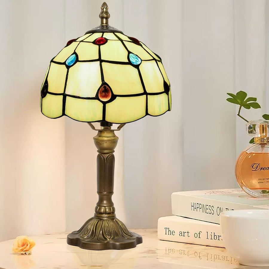 Dimmable Tiffany Table Lamp with 3 Color LED Bulb | Vintage Bedside Light