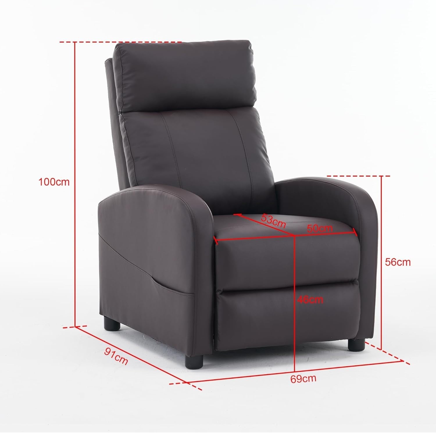 Recliner Armchair Brown PU Leather Lounge Chair Adjustable Back & Footrest