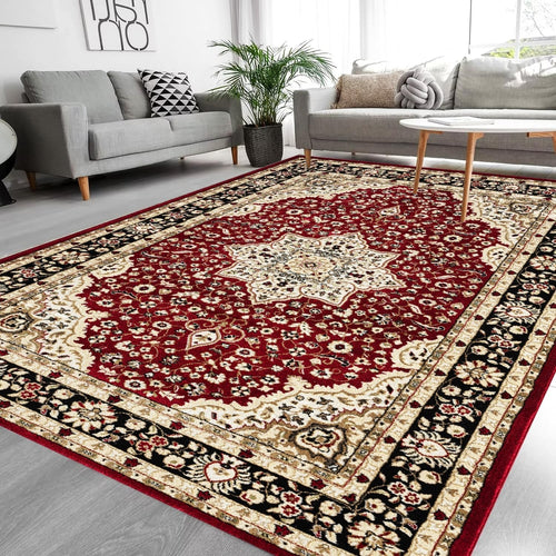 Classic Red Floral Area Rug 200x290cm Non Slip Soft Traditional Living Room