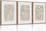Botanical Farmhouse Framed Canvas Wall Art Set 3 Neutral Floral Decor 16x24