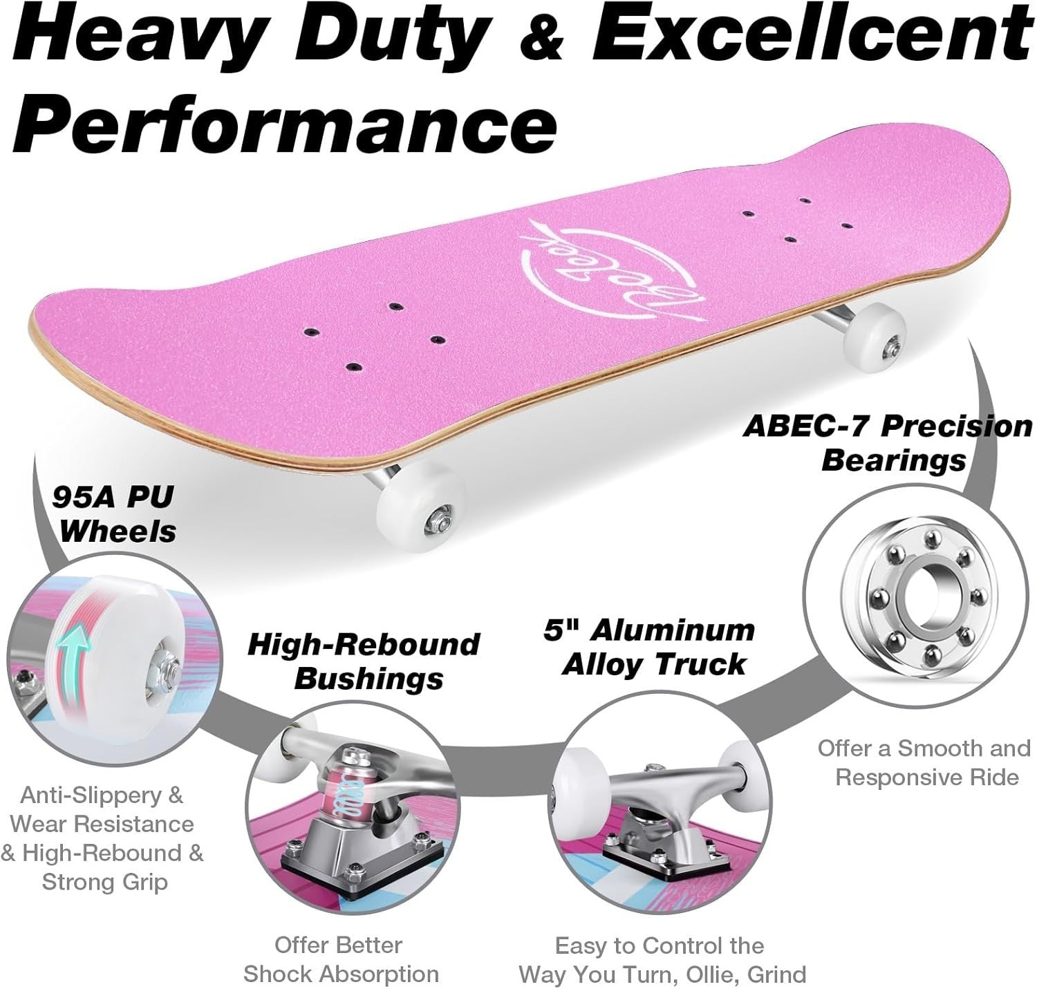 31x8 Maple Complete Skateboard Double Kick Concave Cruiser Pink Blue
