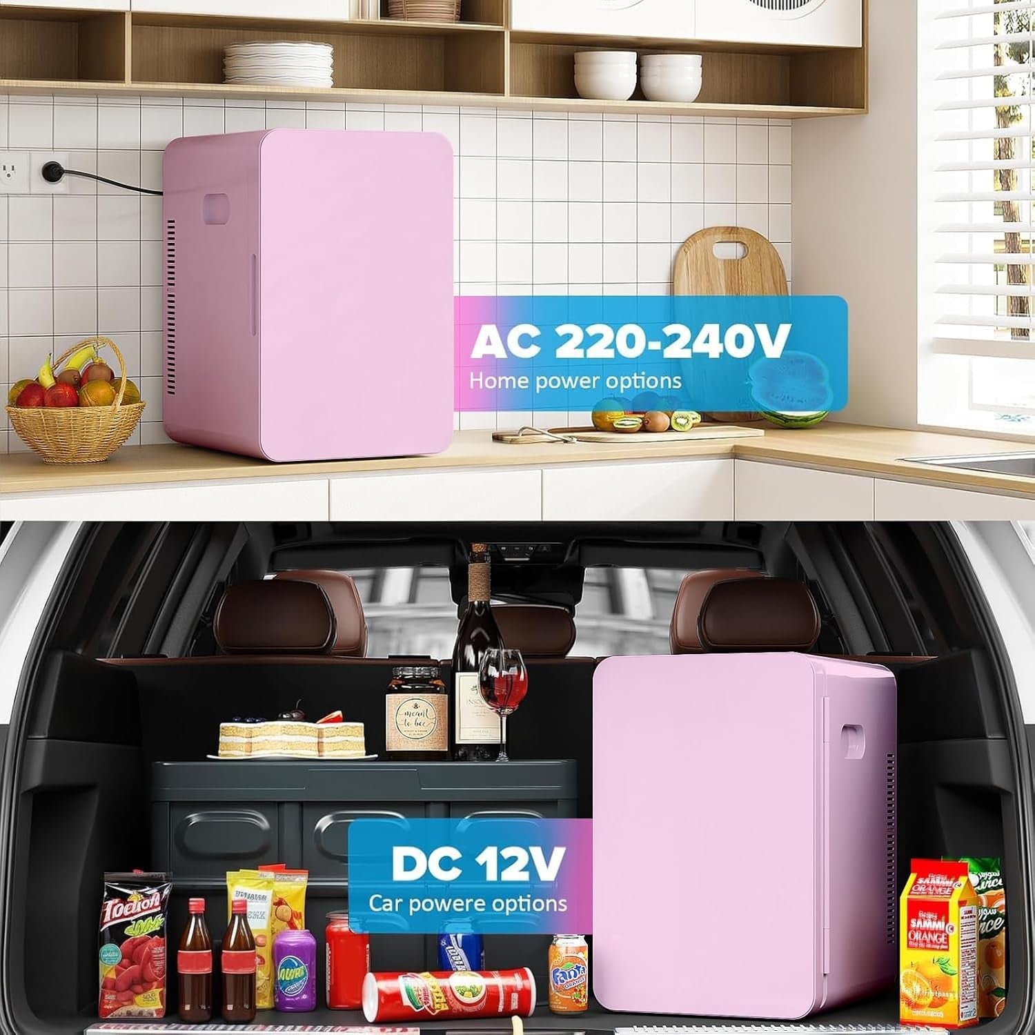 22L Mini Fridge Portable Cooler & Warmer Bedroom Office Car Pink