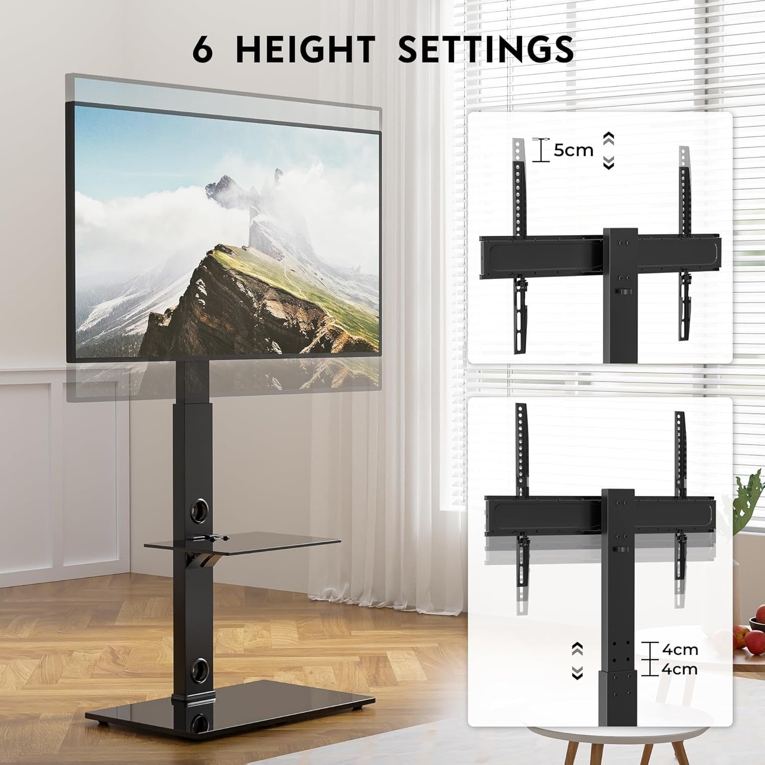 Universal TV Floor Stand 30-70” Tilt Swivel 2-Tier Shelf Max 40kg VESA 600x400