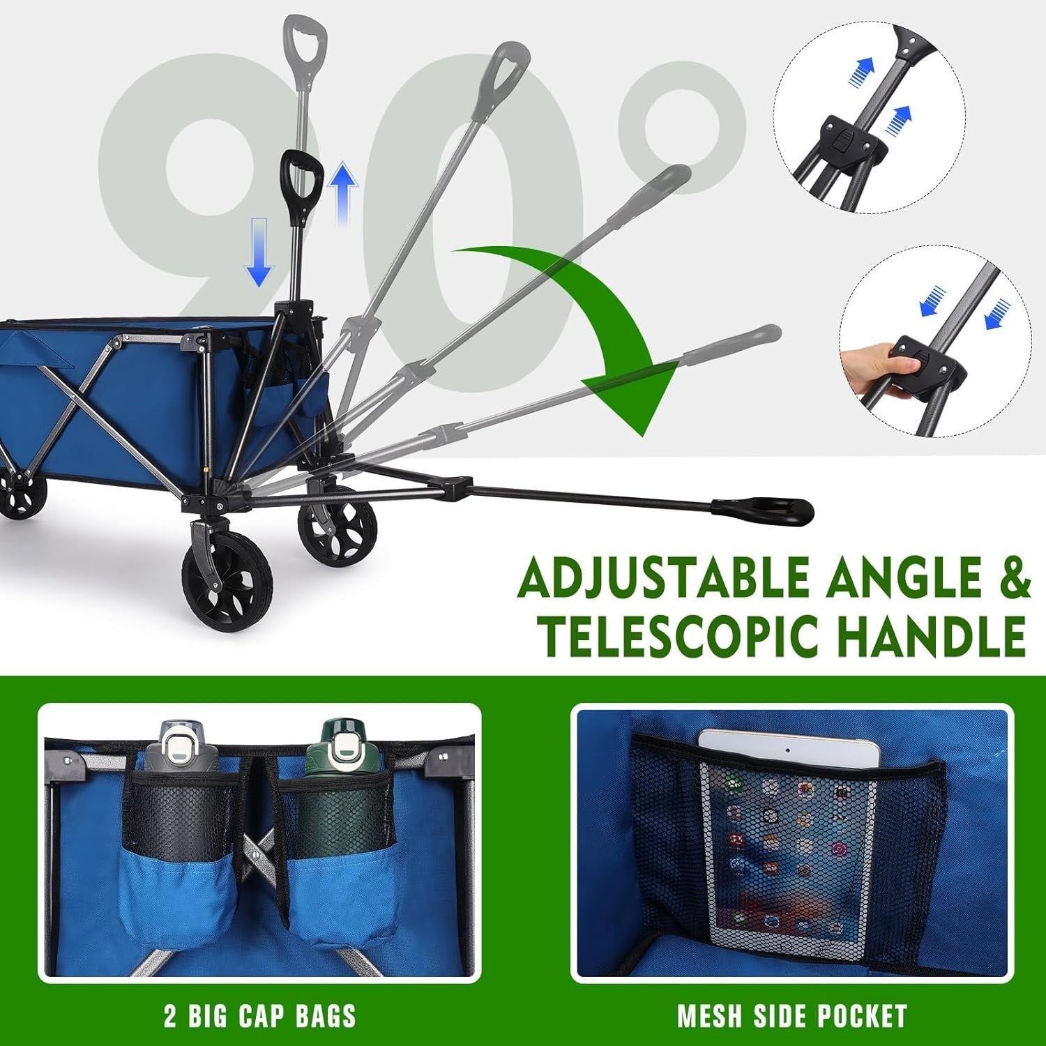 Blue 120L Heavy Duty Folding Festival Camping Trolley 100kg All-Terrain Wagon