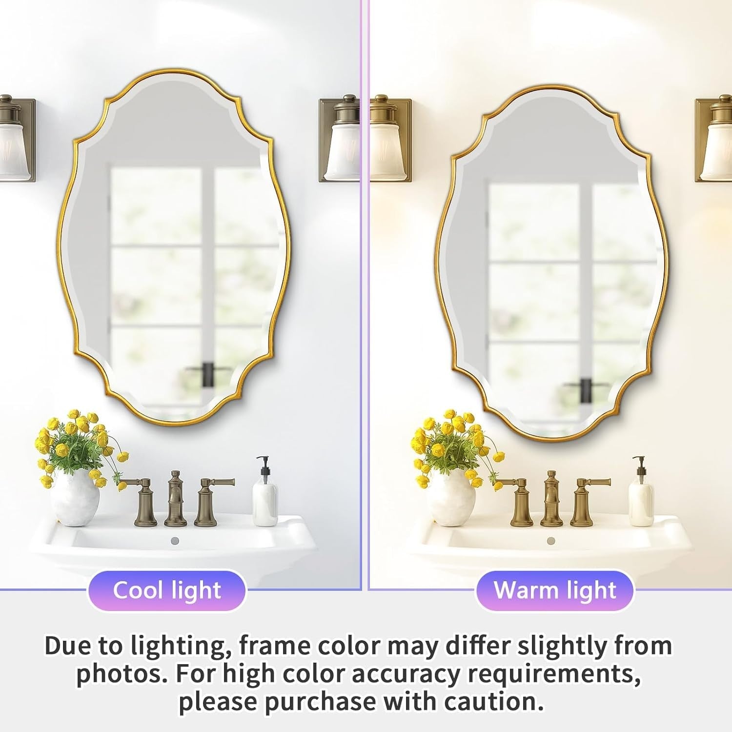 Gold Scalloped Oval Vanity Mirror 91x61cm Elegant Wall Decor for Home