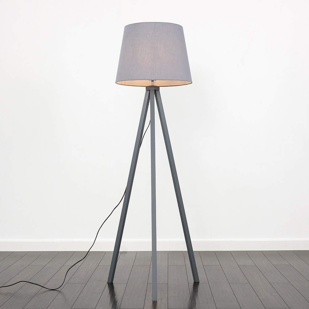 Grey Wooden Tripod Floor Lamp Grey Tapered Shade Living Room Light