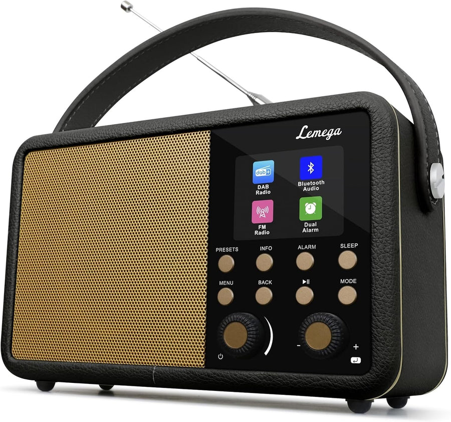 Retro DAB+ Digital Radio Bluetooth Alarm Clock Black 60 Presets