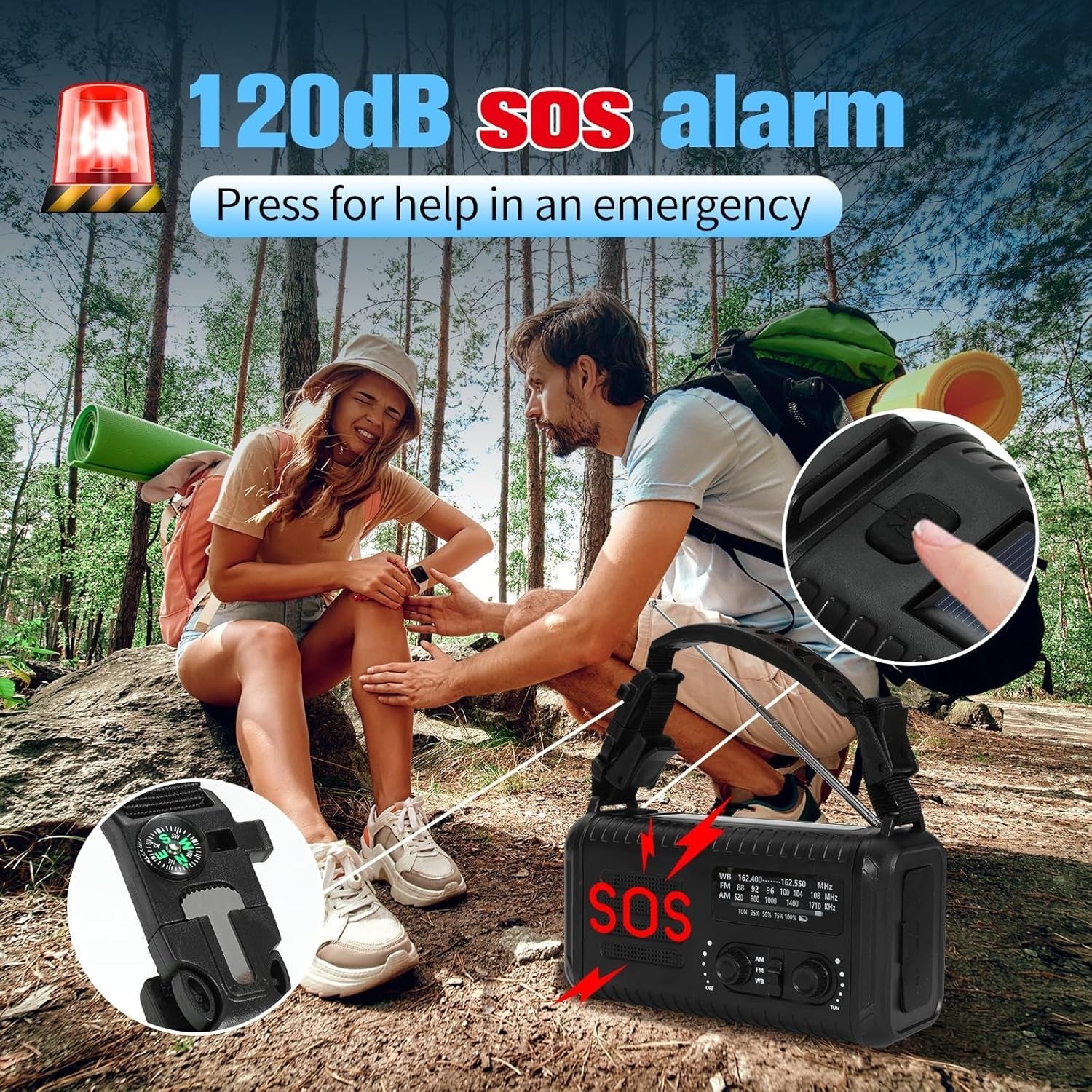 Wind Up Solar Emergency Radio 20000mAh AM/FM NOAA SOS Torch Black