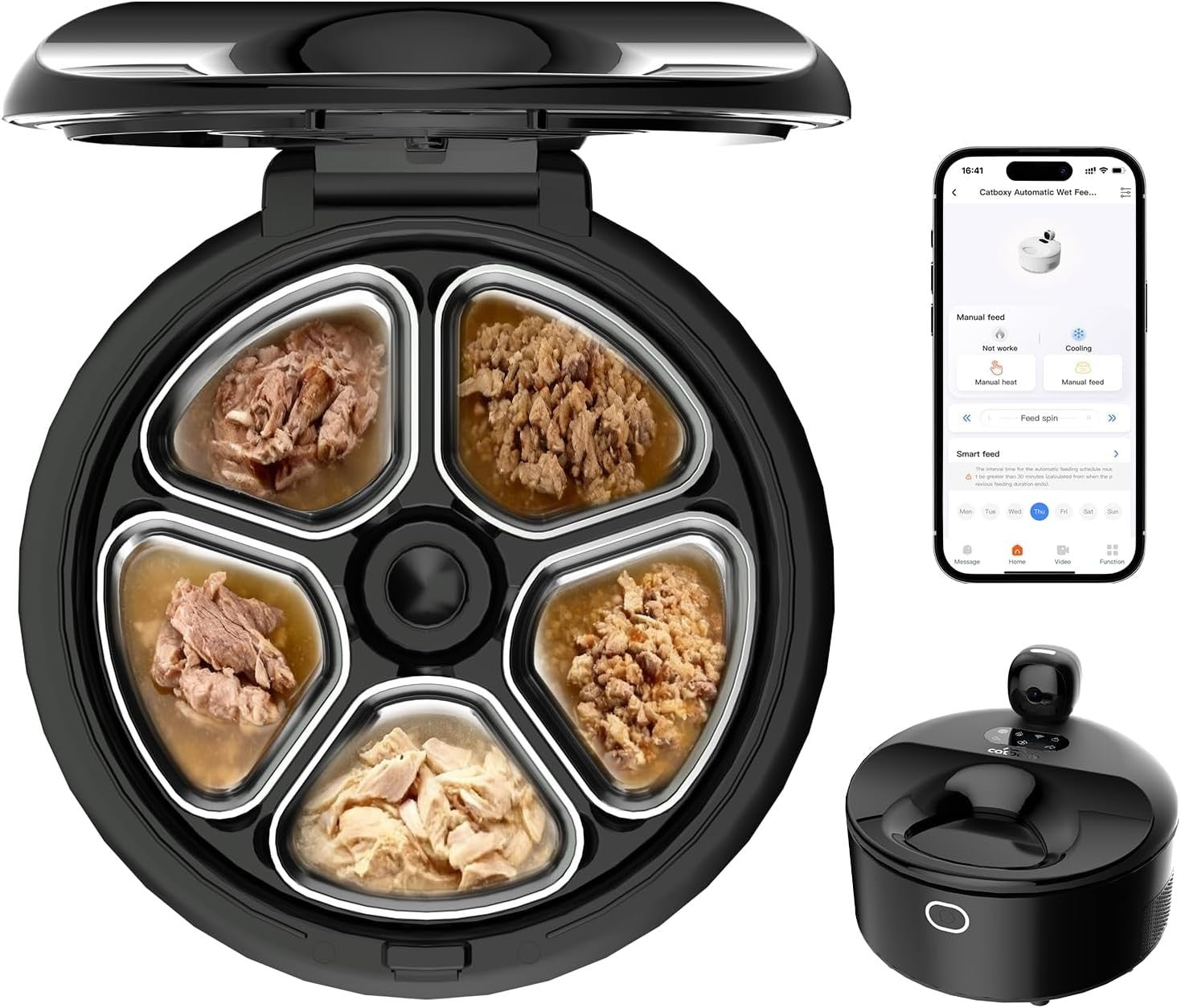Smart Wet Food Cat Feeder Camera App Control Refrigerated 5 Meal Timer