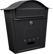 Lockable Wall Mounted Mailbox Black Iron Weatherproof Post Box Large Secure Flap