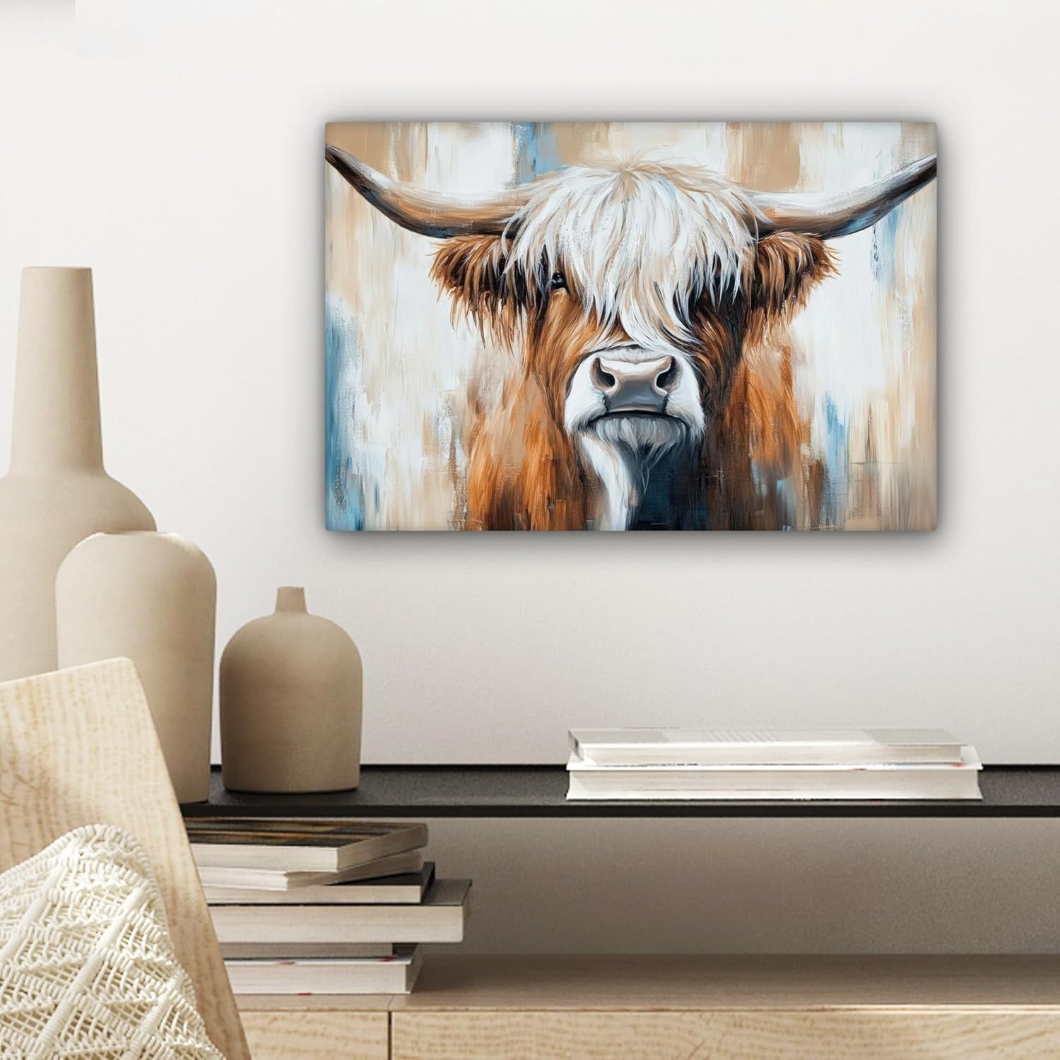 Highland Cow Canvas Wall Art 30x20cm Framed Rustic Print