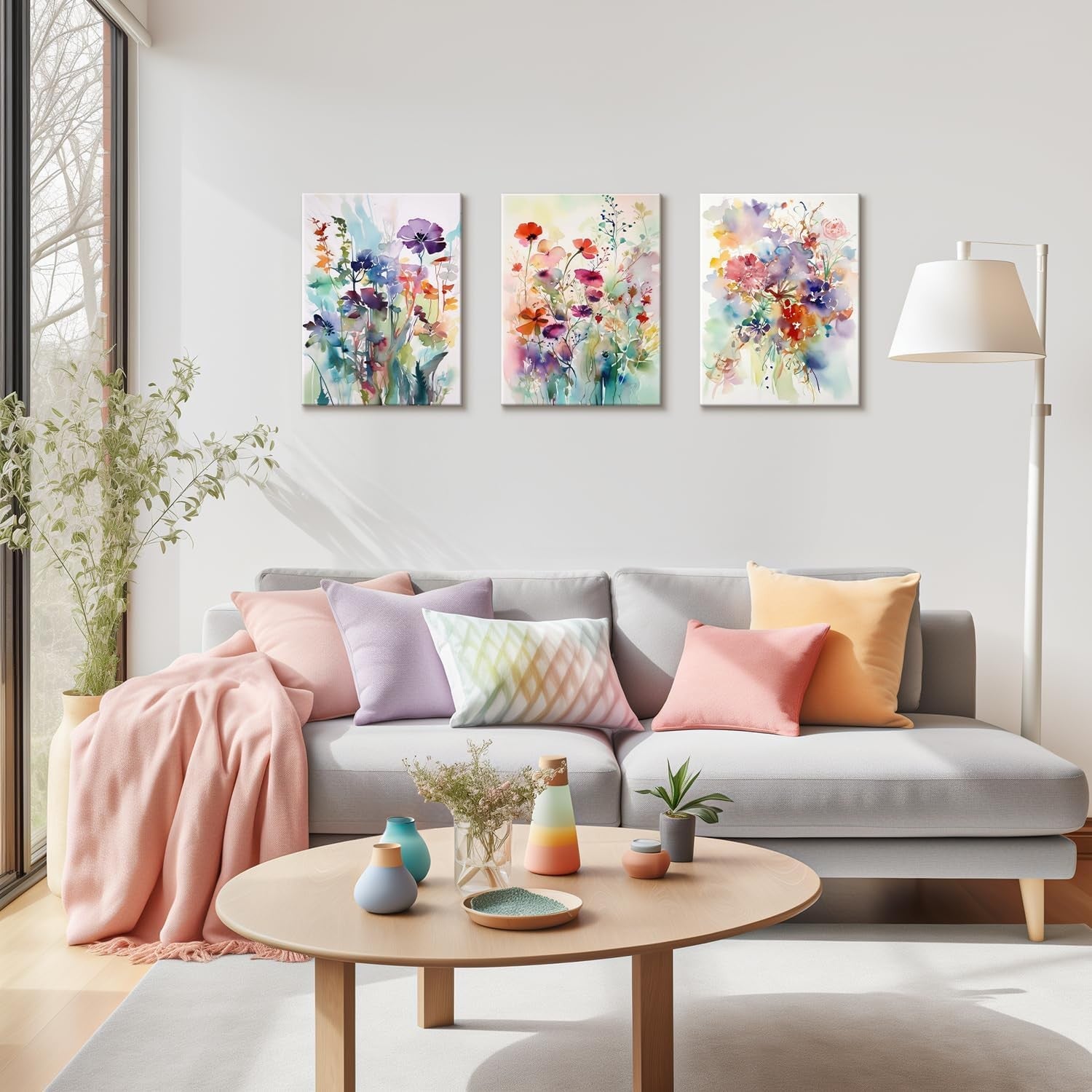 3Pcs Watercolor Flower Wall Art – Colorful Botanical Prints 12x16in