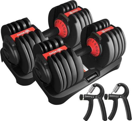 2x24KG Adjustable Dumbbells Pair 15-in-1 Space Saving Home Gym Weights