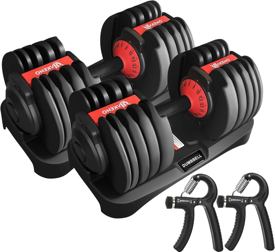 2x24KG Adjustable Dumbbells Pair 15-in-1 Space Saving Home Gym Weights