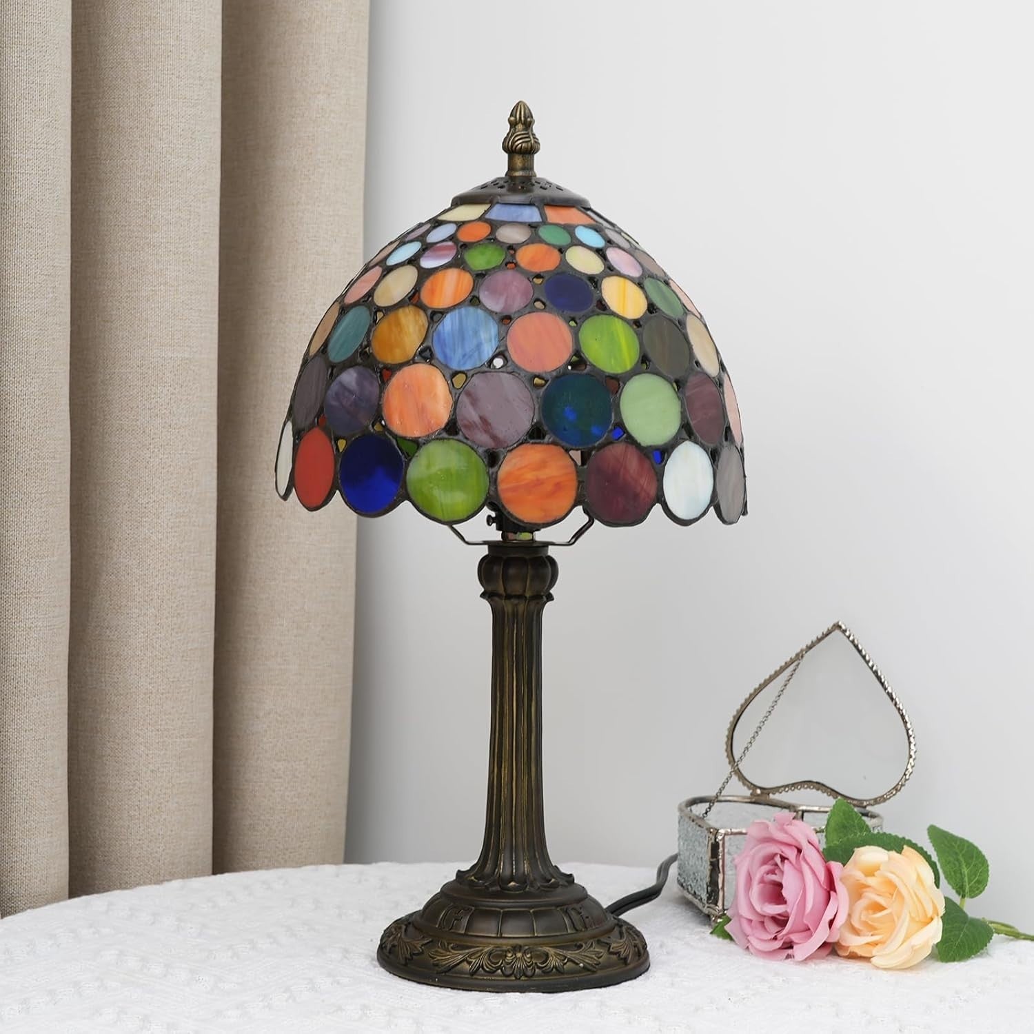 Multicolor Stained Glass Table Lamp Retro Bedroom Office Desk Night Light
