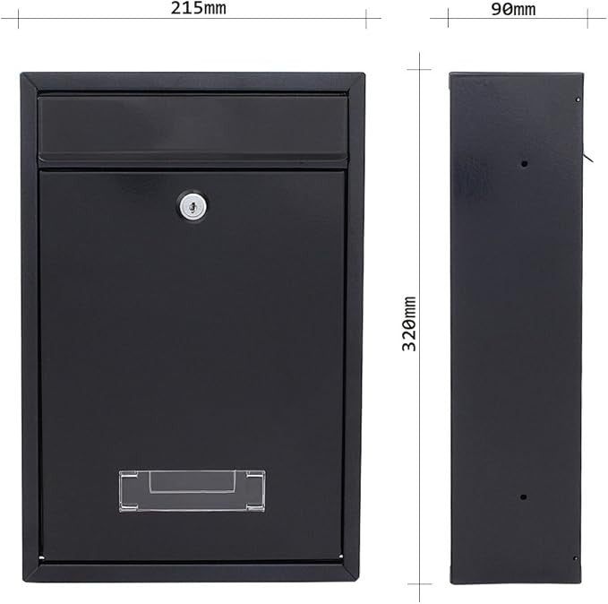 Lockable Steel Wall Mount Mailbox Weatherproof Drop Box 320x215x90mm Secure Post