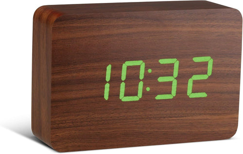 Wood Digital Alarm Clock LED Display Silent Touch Control Bedside Desk Clock