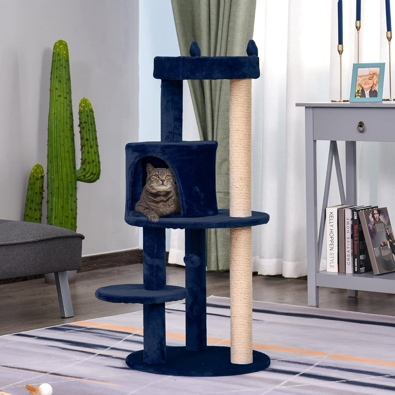 Blue Cat Tree Tower 104cm Condo Scratching Post Plush Perches Hanging Toy