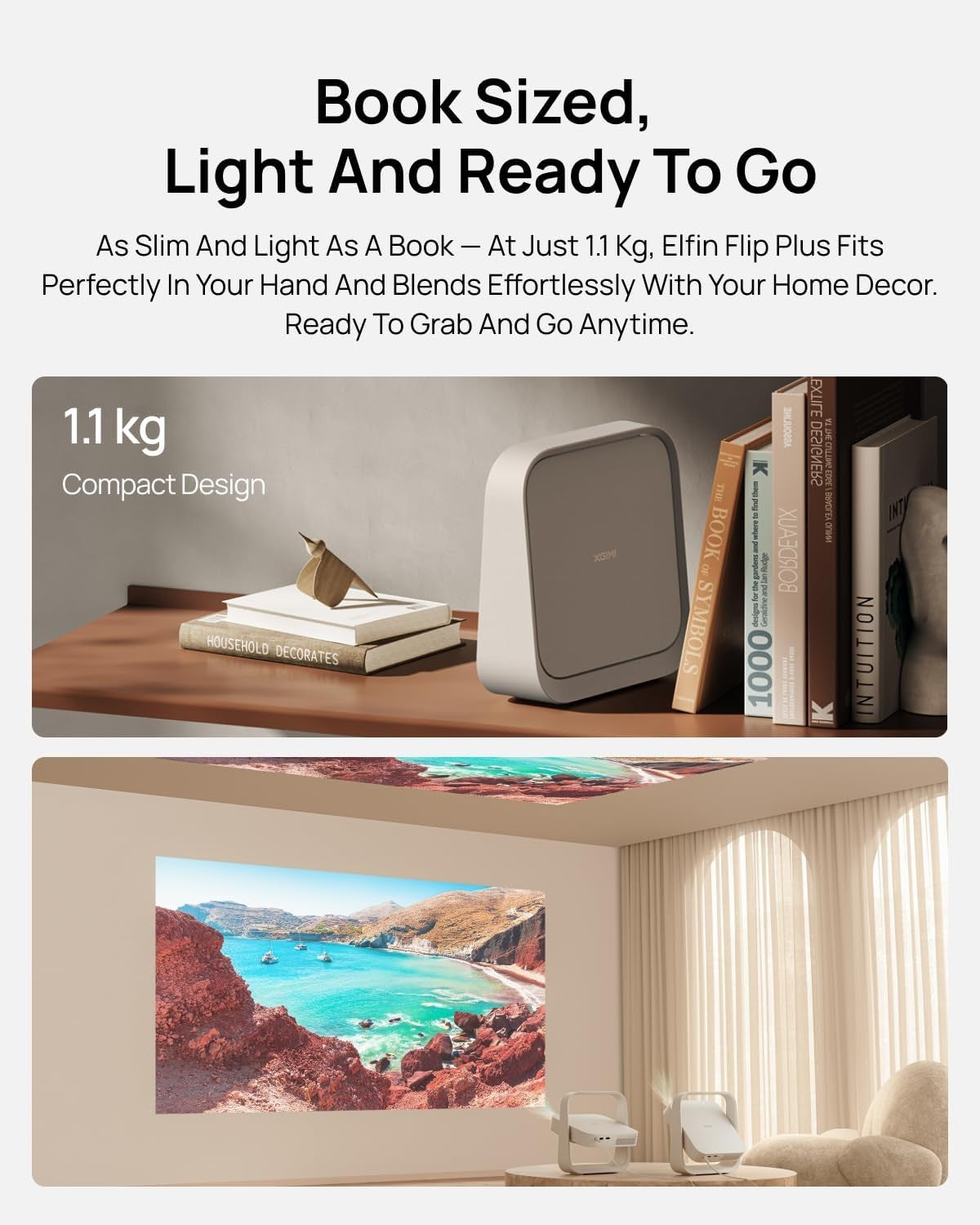 Portable 1080P Smart Projector Google TV 500 Lumens Flip Stand