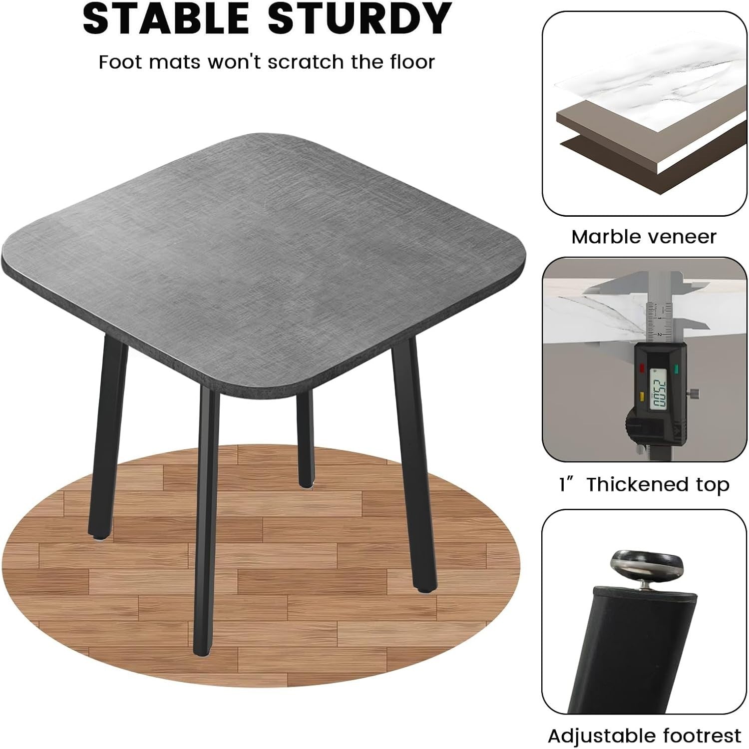 Modern 5-Piece Grey Dining Table Set with 4 Faux Leather Chairs, Compact Size