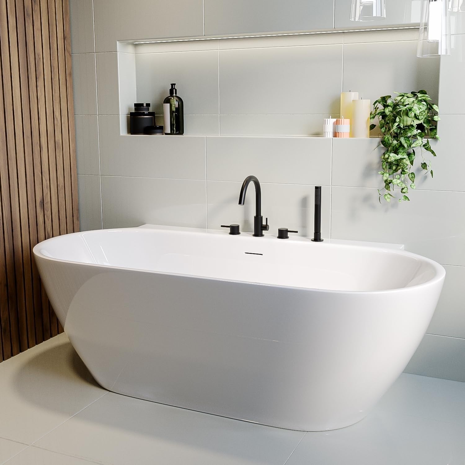 1700x800mm Freestanding Double Ended Back-to-Wall Bath White Acrylic