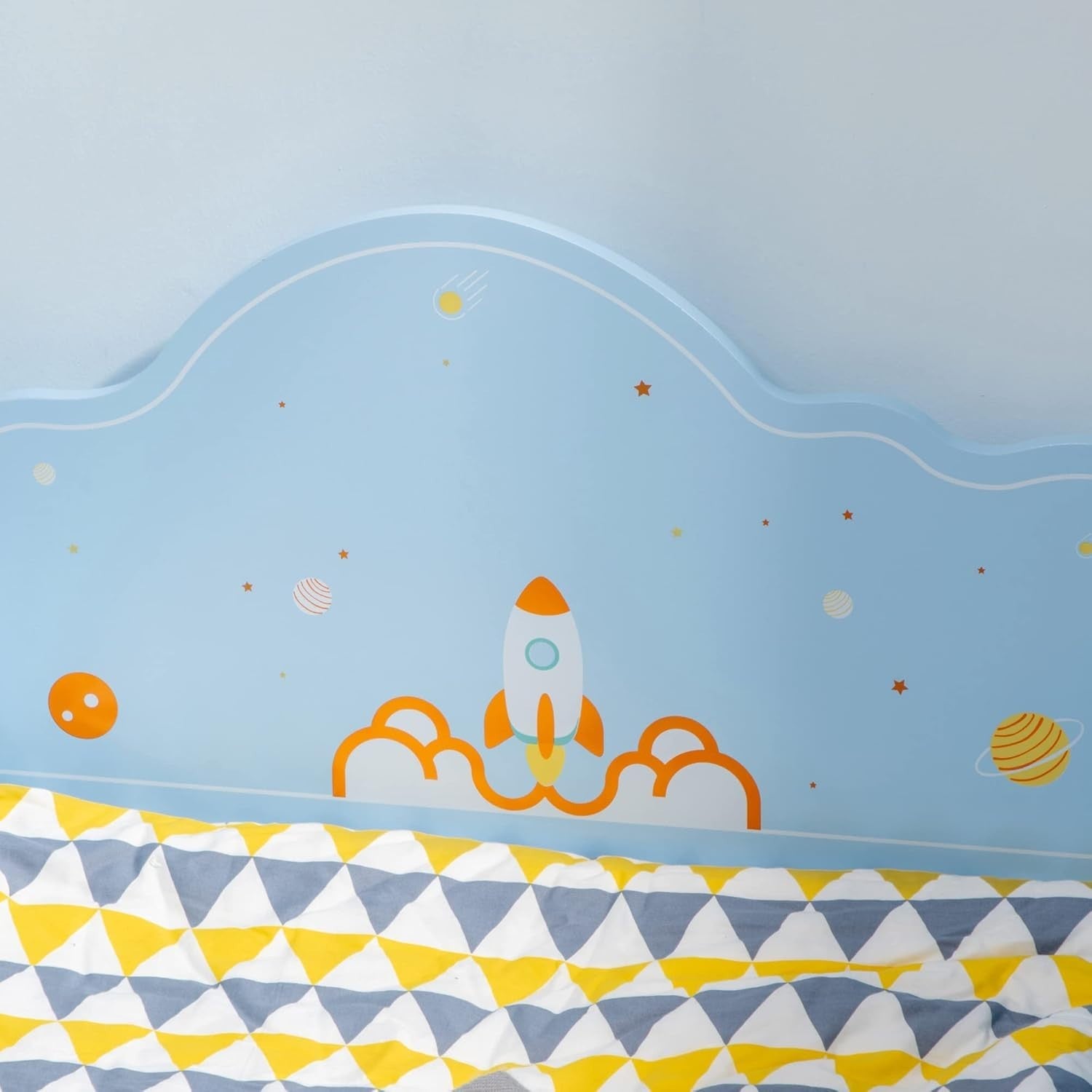Kids Toddler Bed with Safety Rails Wooden Low Frame Boys Girls Bedroom Blue