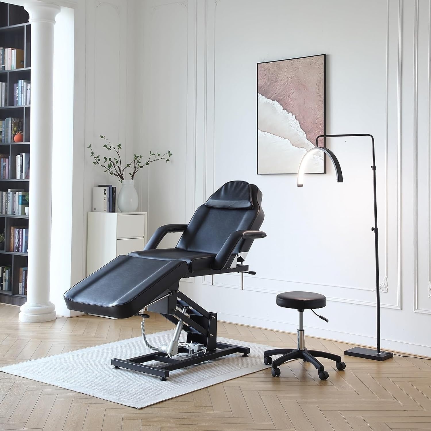Electric 3-Section Beauty Massage Bed Adjustable Therapy Chair w/ Stool Black