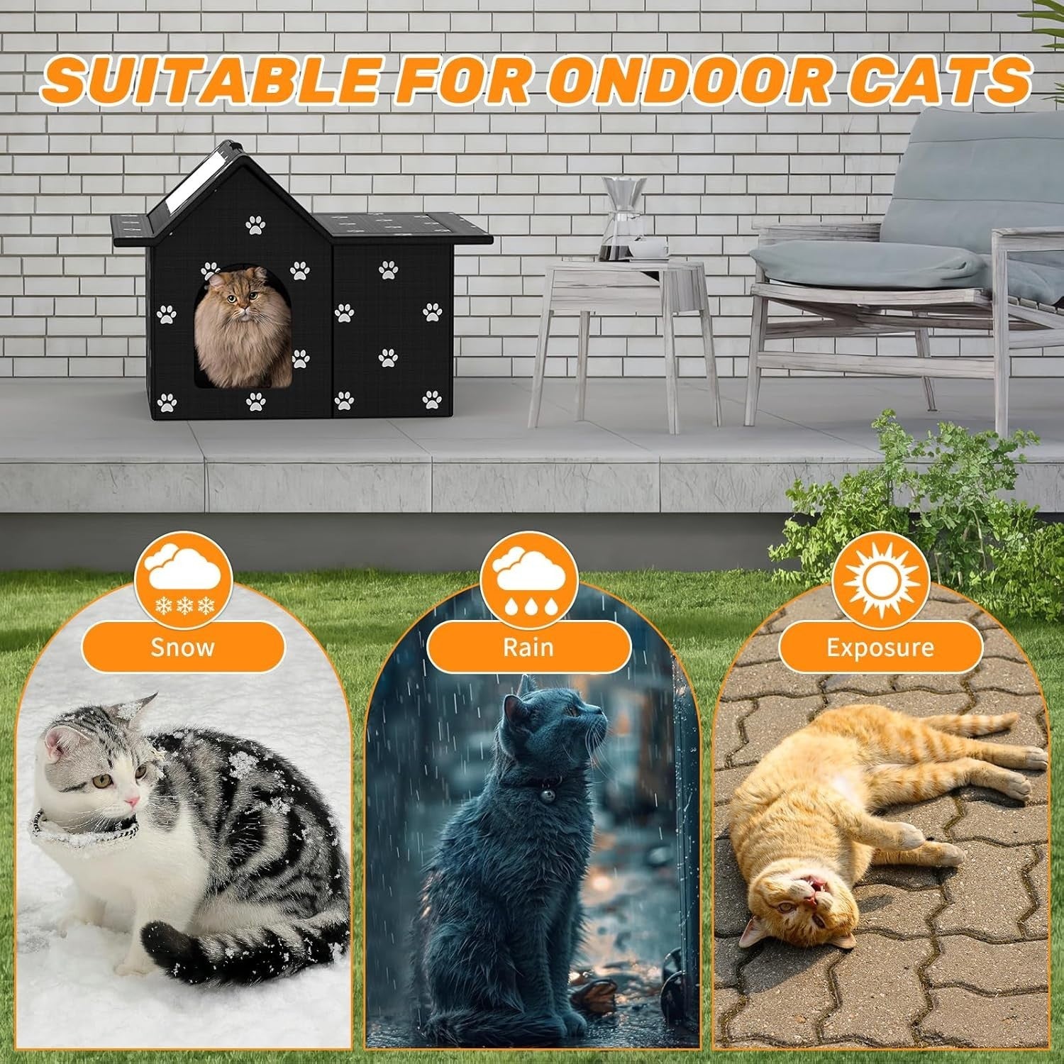 Waterproof Foldable Outdoor Cat House with Soft Mat– Winter Shelter 33x38x43cm