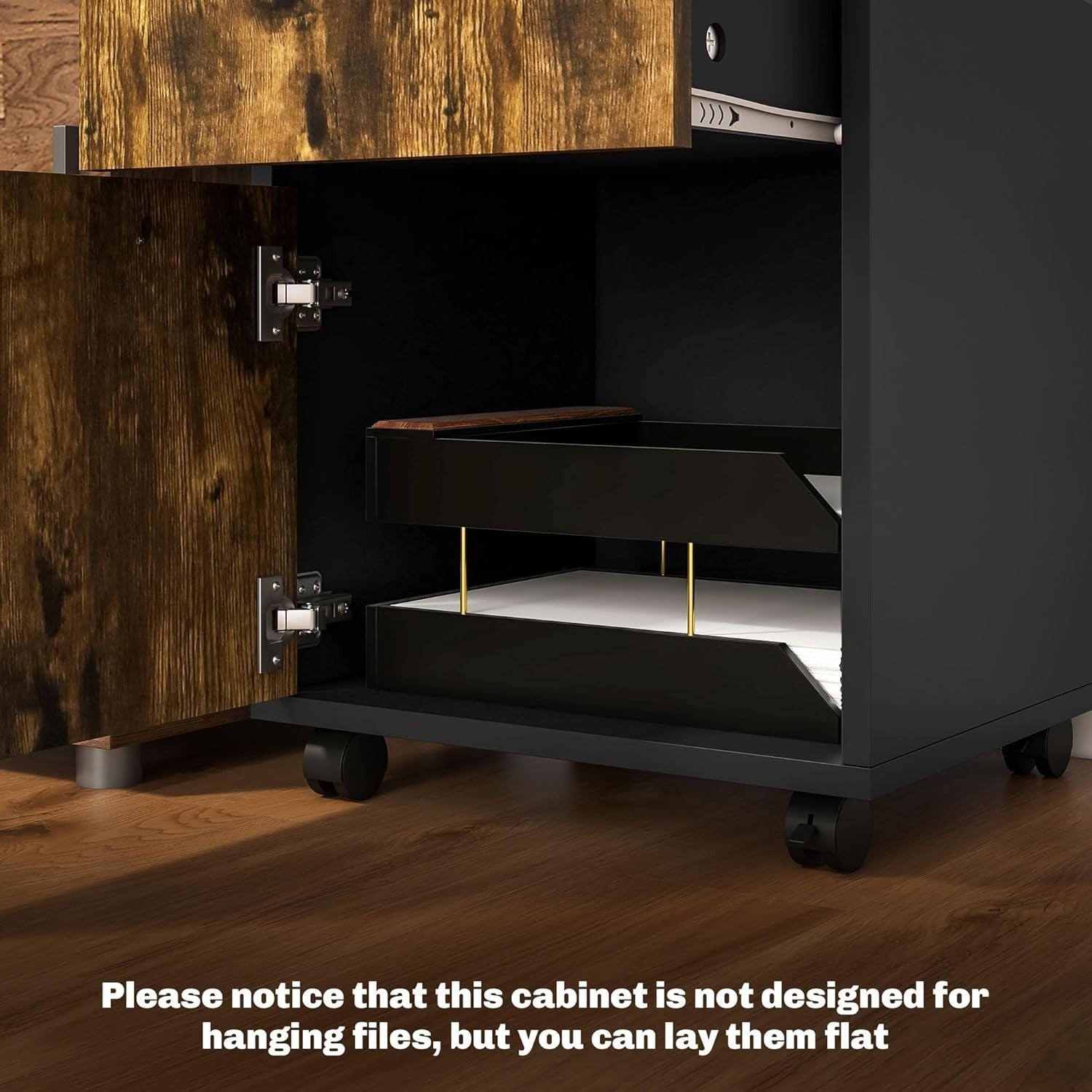 Rustic Brown Mobile Filing Cabinet with Wheels Drawer Storage for Home Office