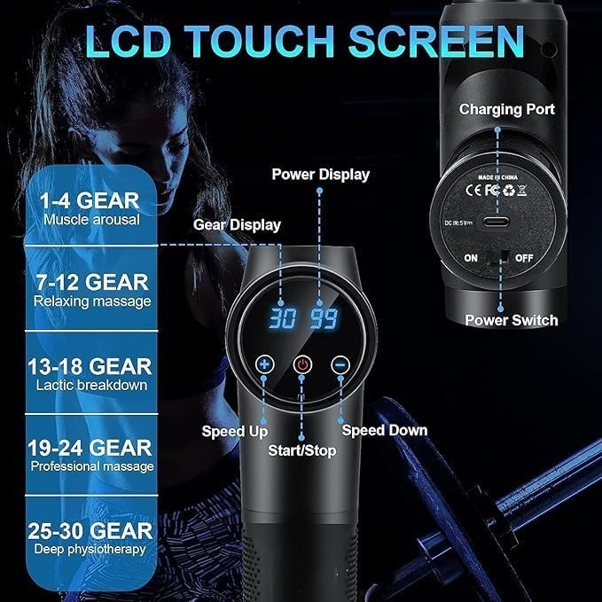 Deep Tissue Massage Gun 99 Speed LCD Percussion Muscle Recovery Kit