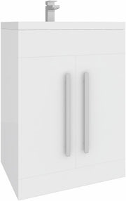 600mm Floor Standing Vanity Unit Gloss White Basin Sink Cabinet Bathroom Storage