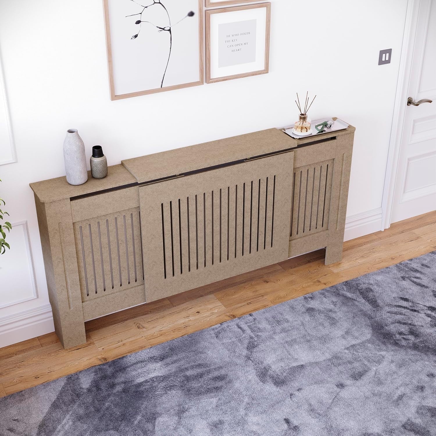 Adjustable Unfinished Radiator Cover | Modern MDF Slatted Cabinet