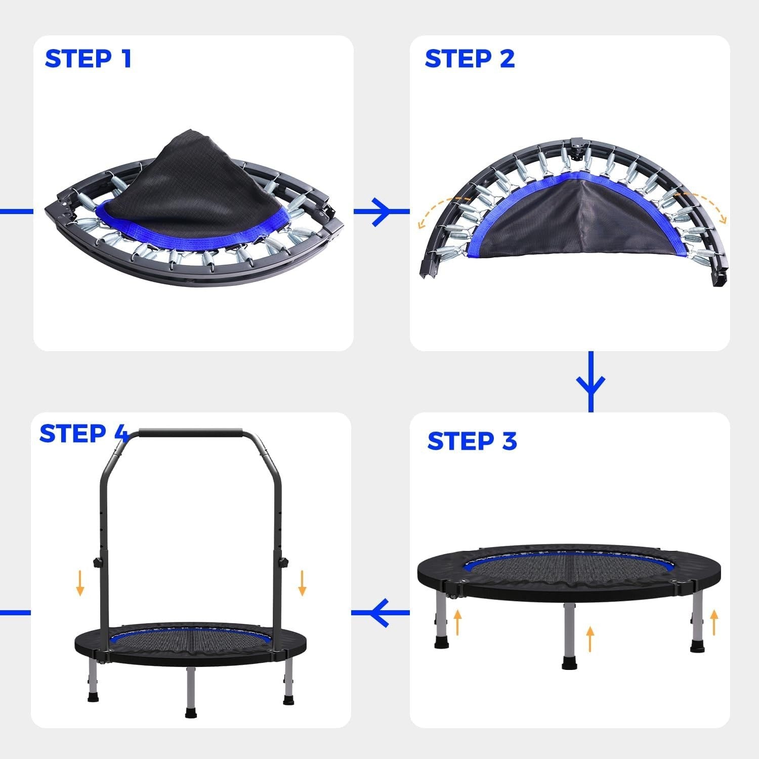 40in Fitness Rebounder Trampoline Adjustable Handle Quiet Indoor