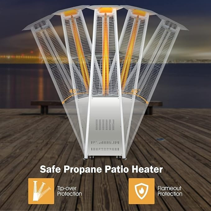 Outdoor Pyramid Patio Heater Gas Flame 42000BTU Adjustable Heat & Wheels