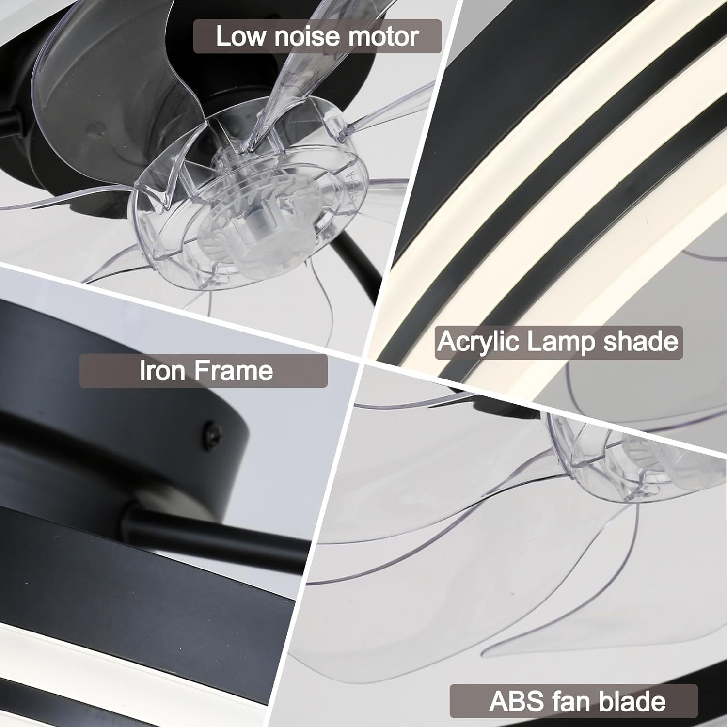 LED Ceiling Fan with Light, Dimmable, 6 Speeds, Modern, Black