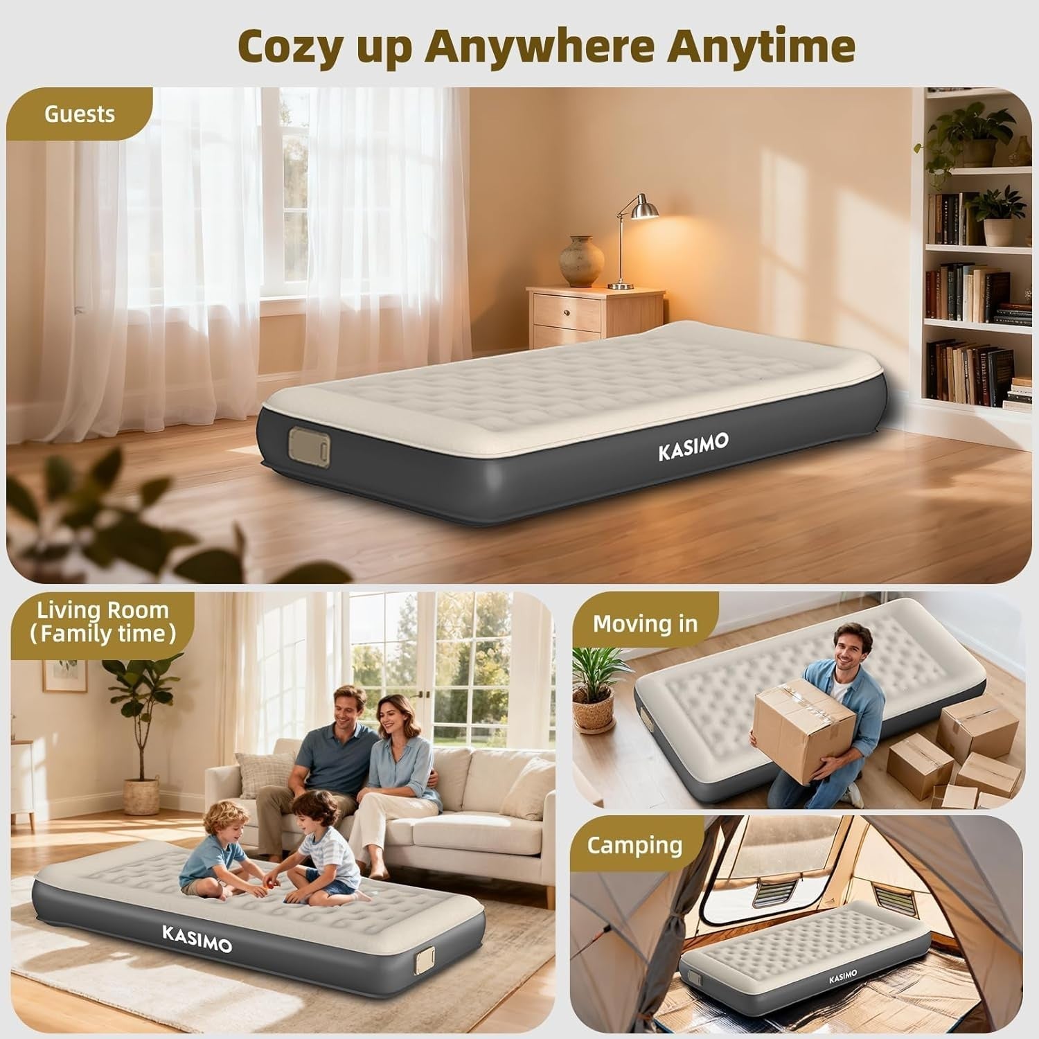 Single Inflatable Air Mattress with Built-in Battery Pump & Pillow