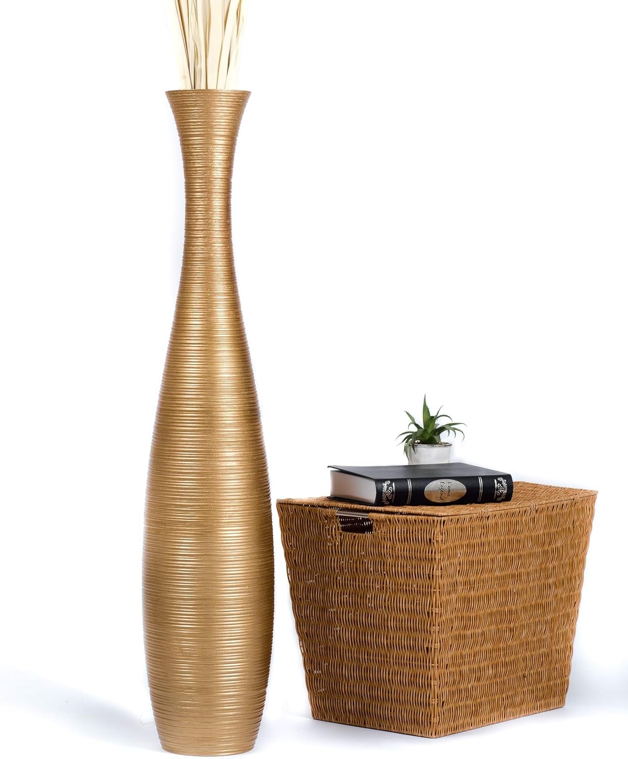 Tall Gold Floor Vase 105cm Wooden Decor for Pampas Grass Display