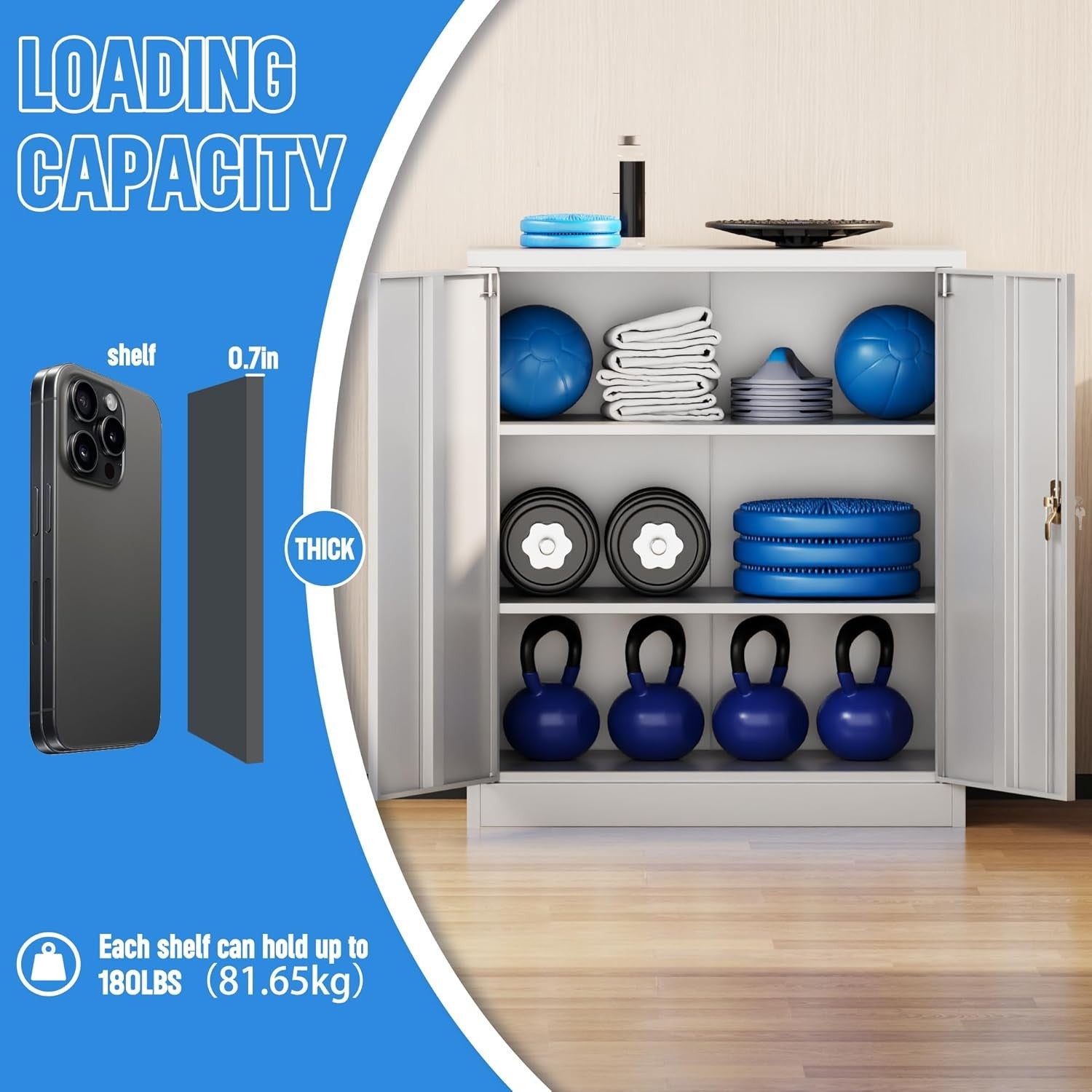 Metal Storage Cabinet  Lock Doors 2 Adjustable Shelves Office Home
