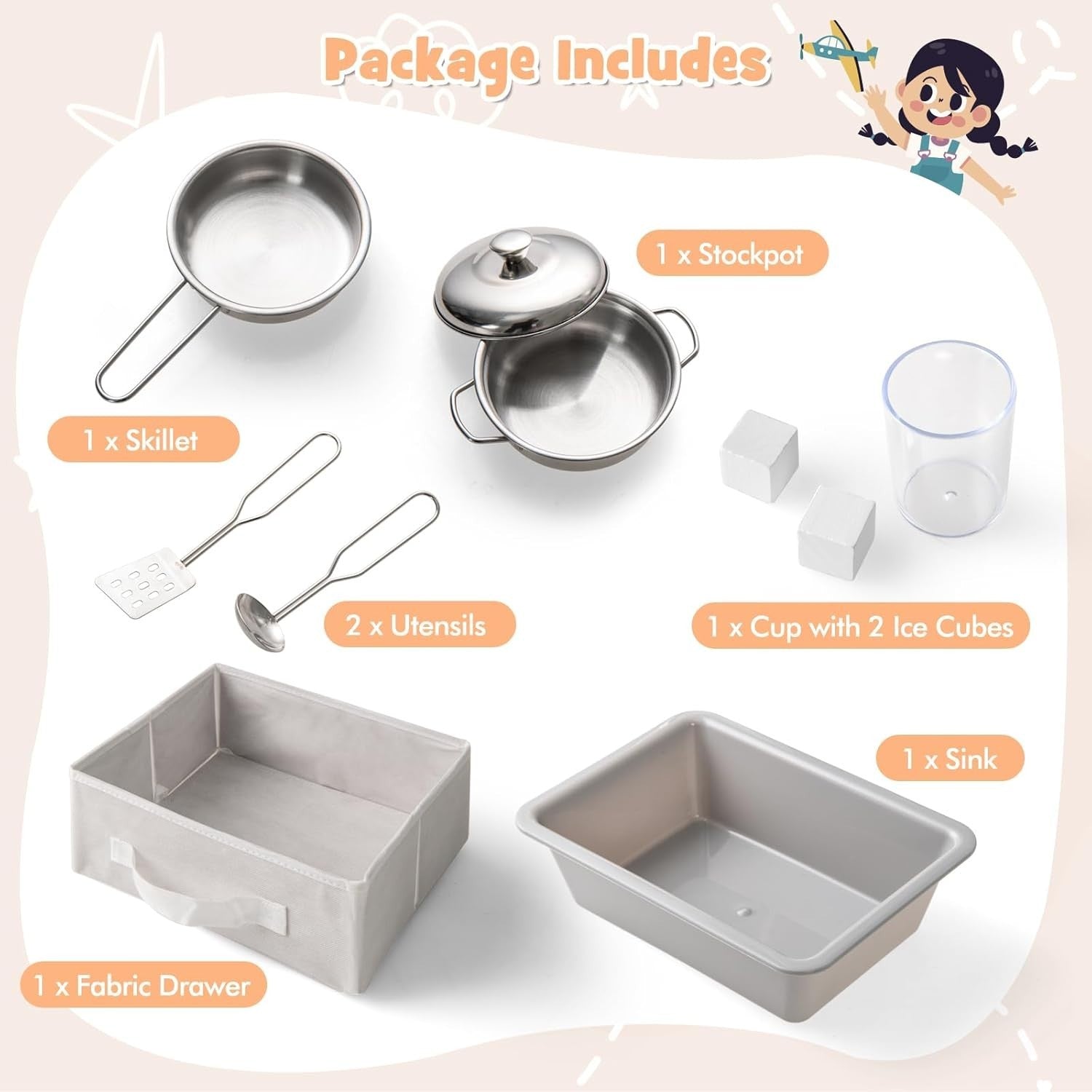 Kids Wooden Play Kitchen w/ Chalkboard Ice Maker White Toy