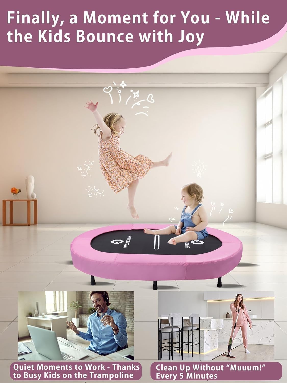 Oval Indoor Trampoline for Two Quiet Rebounder 40 Springs 150KG