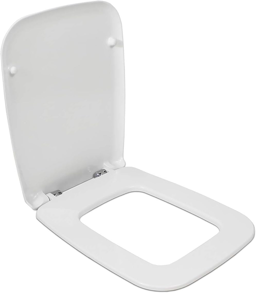 White Slim WC Toilet Seat Soft-Close Metal Hinges Durable Thermoset