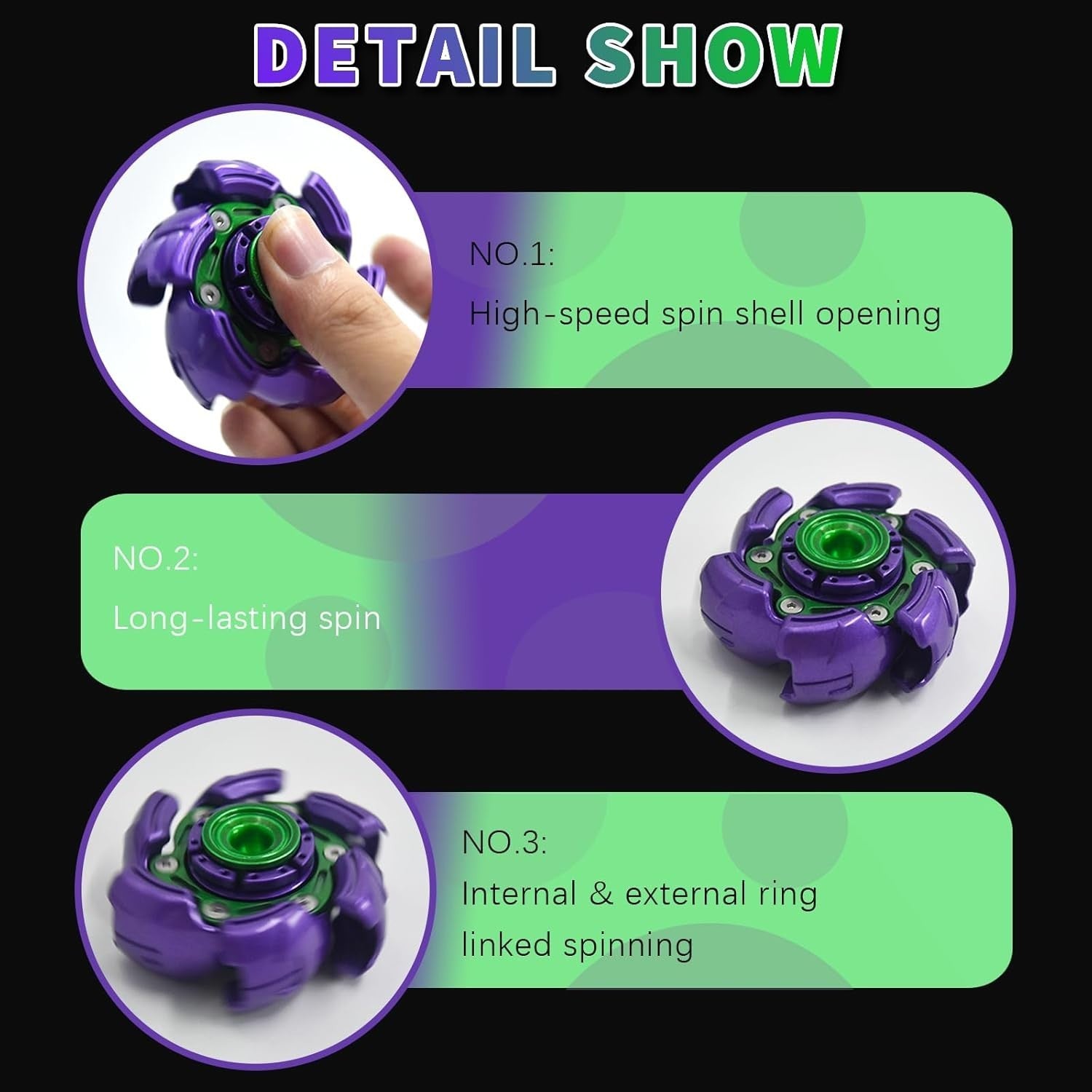Purple Green Metal Fidget Spinner UFO Open Shell Smooth Spin EDC