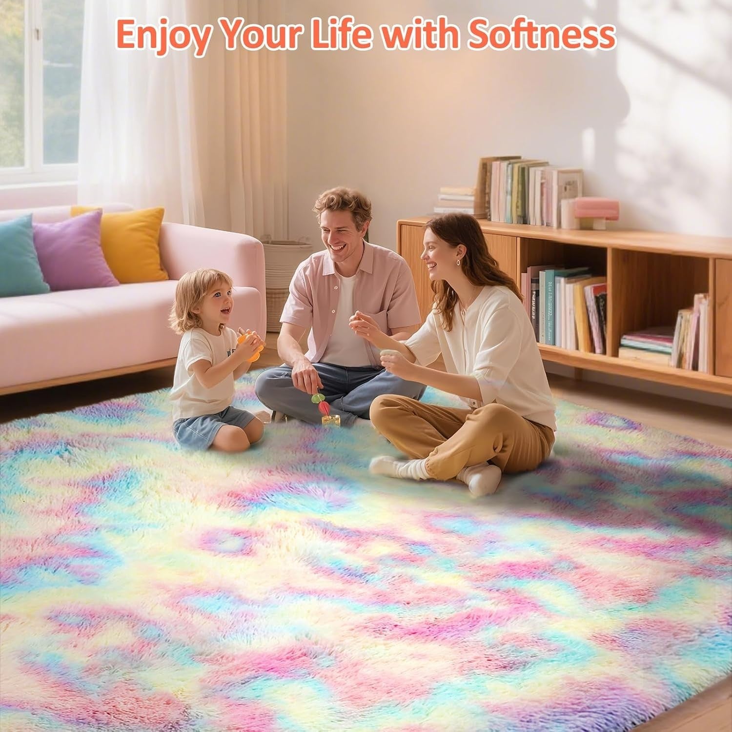 Rainbow Shaggy Area Rug 160x230cm Plush High Pile Carpet Kids Living Room