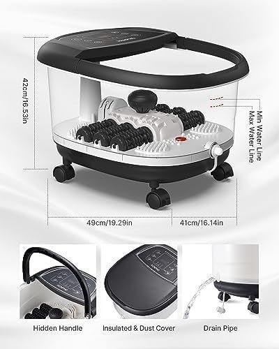 Electric Foot Spa Massager with Heat, Auto Rollers, 3 Modes & Timer Black White