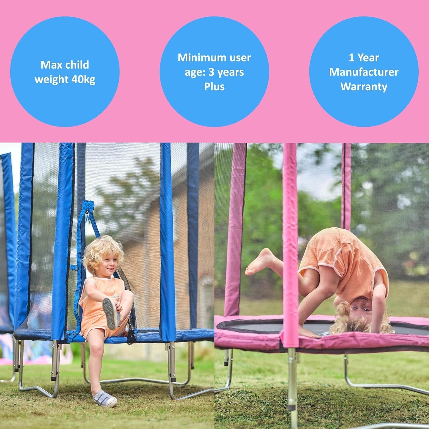 Low Height 4FT Kids Trampoline with Enclosure Net Safe Indoor Outdoor