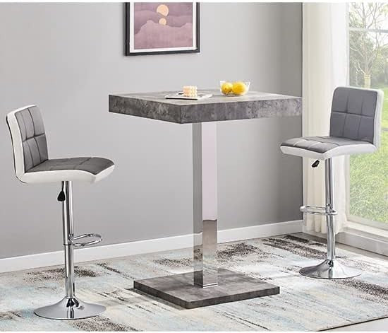 Concrete Effect High Gloss Square Bar Table Dining Pub 80×80×110cm Furniture