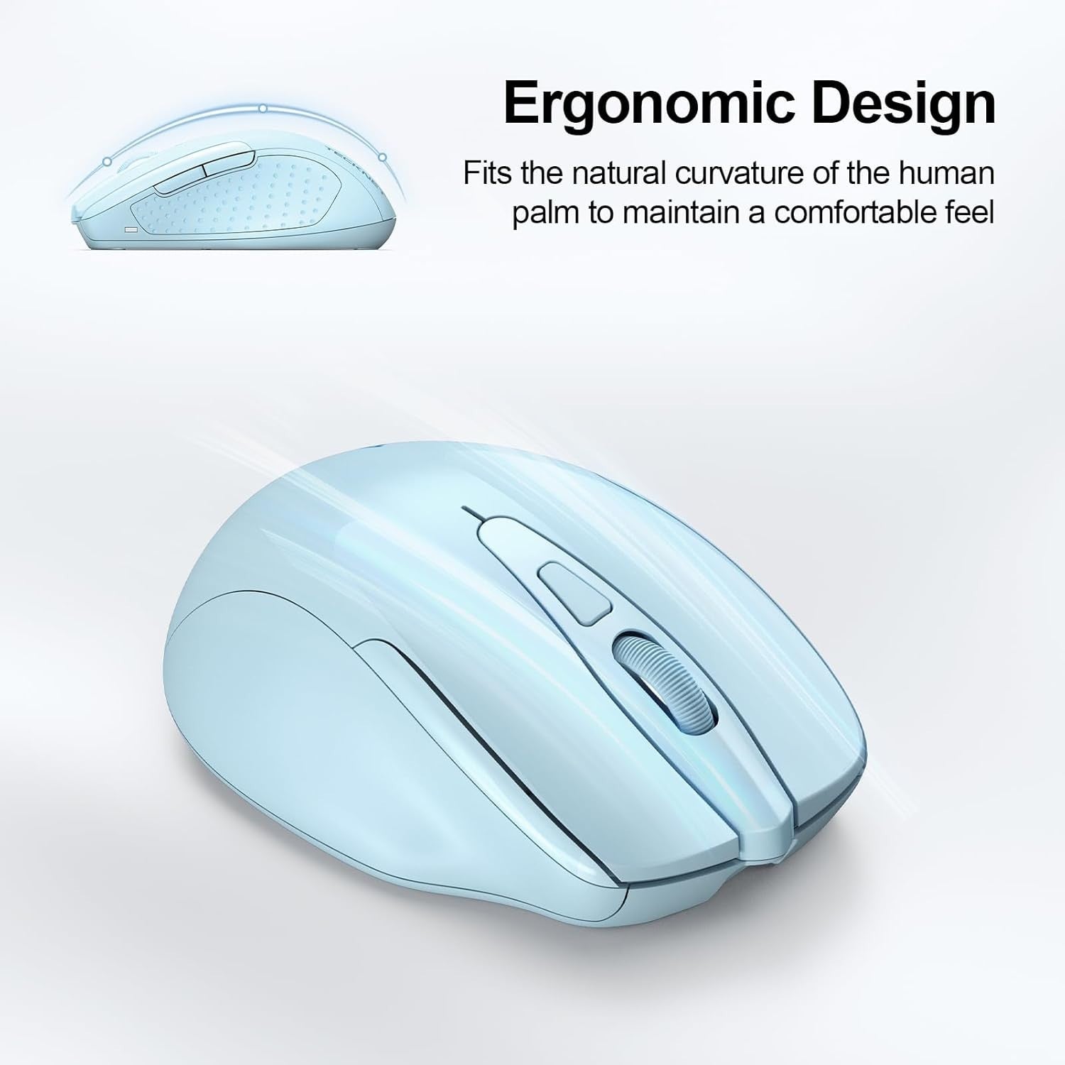 Tri Mode Bluetooth Wireless Mouse Rechargeable Silent Ergonomic 4800DPI Blue