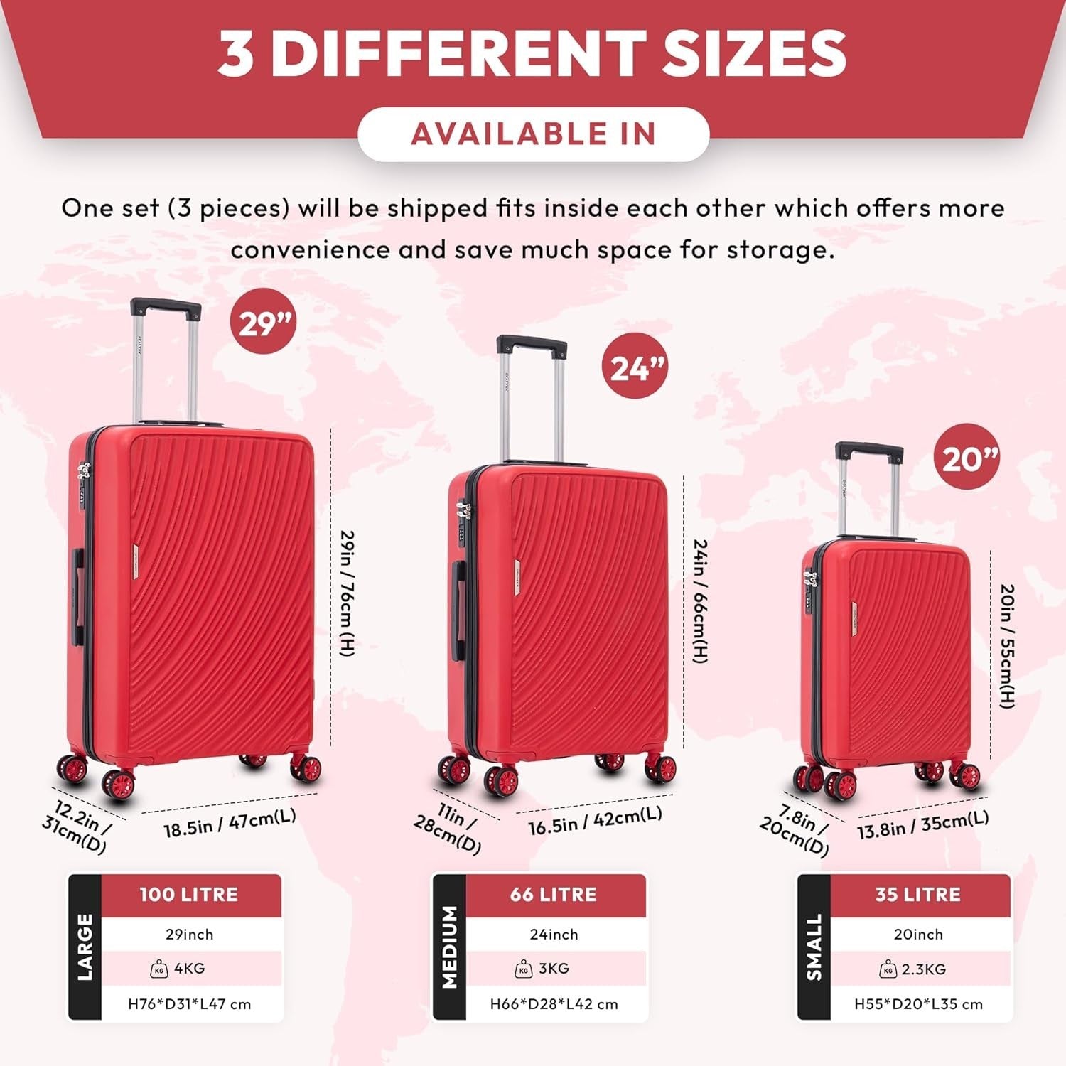 Medium Check In Suitcase 24” ABS Hard Shell Lightweight 4 Wheel Spinner