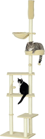 Floor to Ceiling Cat Tree 6 Tier Tower Adjustable Height Scratch Post Hammock