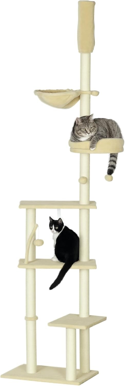 Floor to Ceiling Cat Tree 6 Tier Tower Adjustable Height Scratch Post Hammock
